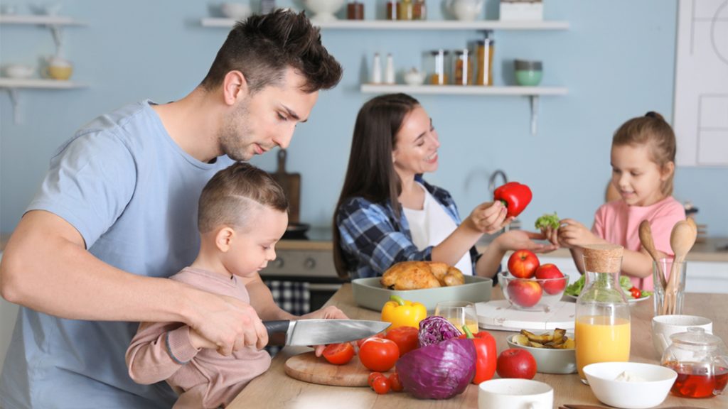 family kids cooking